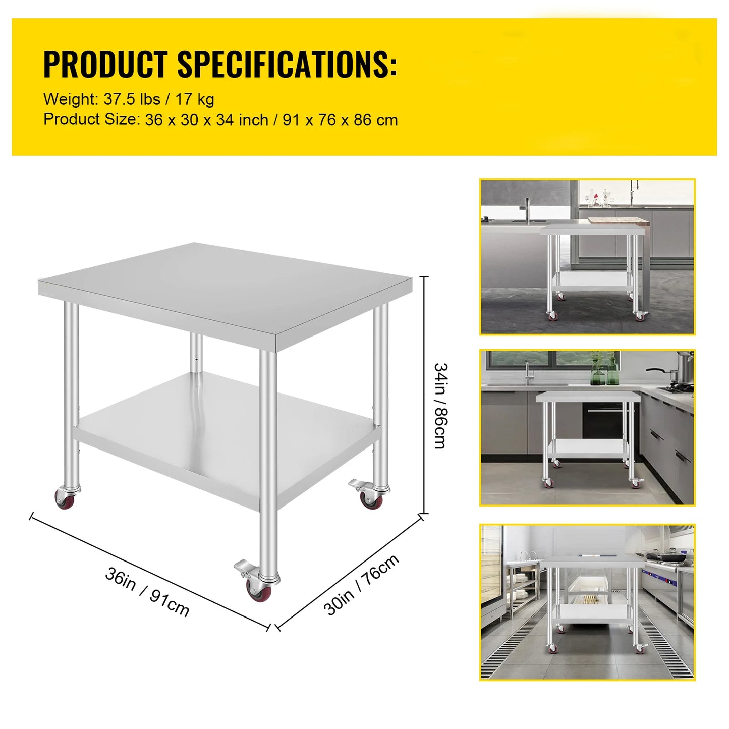 Stainless Steel Kitchen Work Table With Shelves