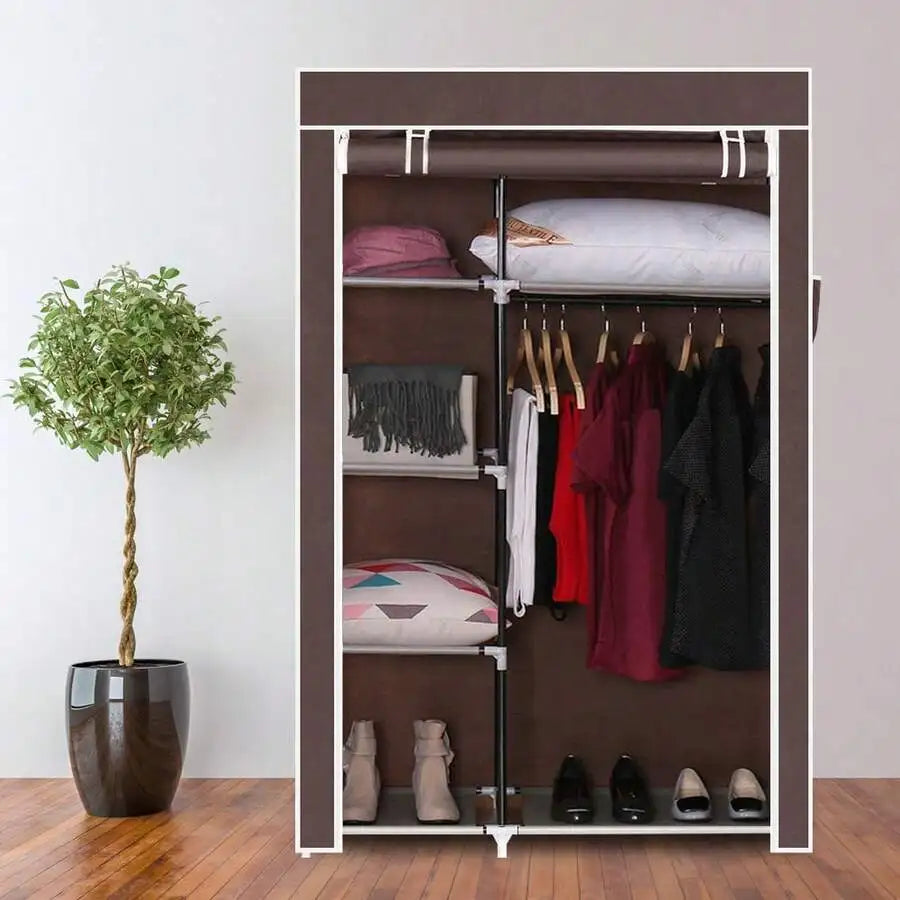 Portable Wardrobe Closet With Shelves And Clothes Rails
