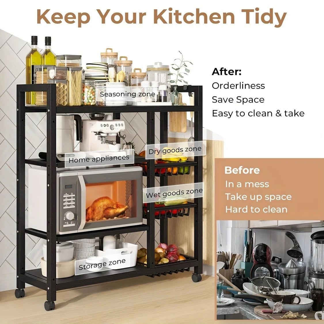 Rolling 4-Tier Kitchen Storage Organizer