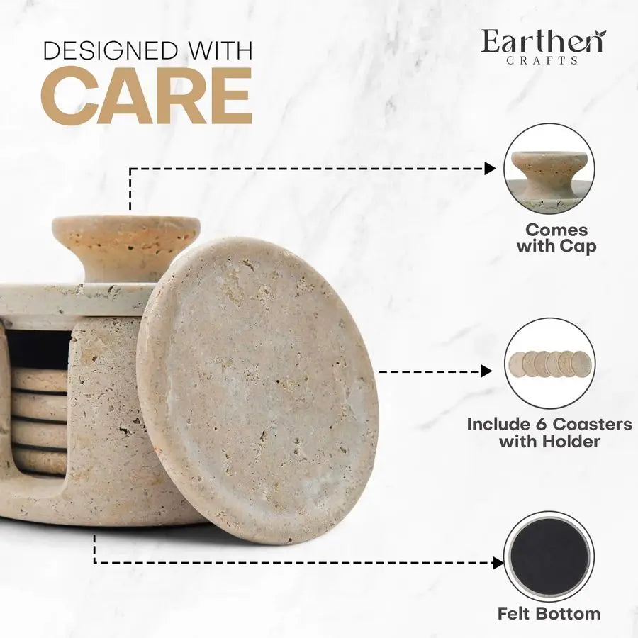 Stone Marble Coasters With Holder Lid