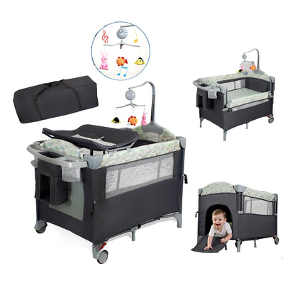 Baby Playard with Changing Table, Lockable Wheels and Music Box – Foldable Bedside Sleeper