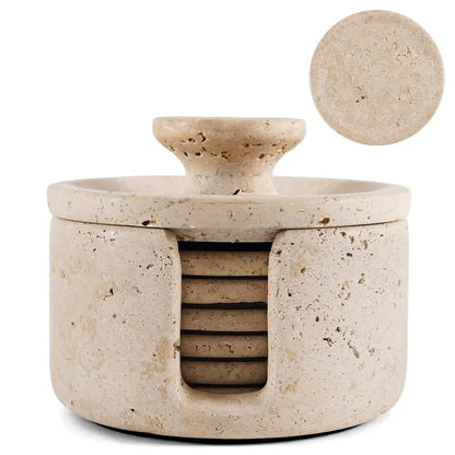 Stone Marble Coasters With Holder Lid