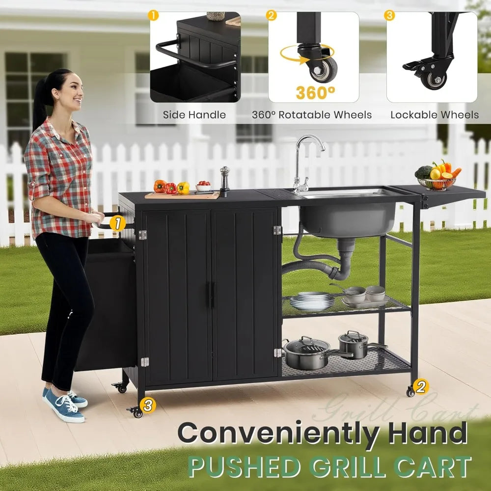 Outdoor Grill Table With Sink And Rolling Cart