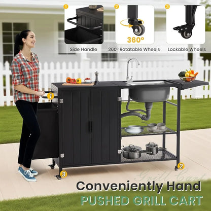 Outdoor Grill Table With Sink And Rolling Cart