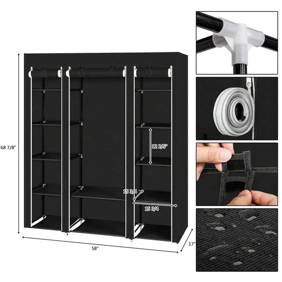 Portable Wardrobe Closet With Shelves And Clothes Rails
