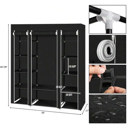 Portable Wardrobe Closet With Shelves And Clothes Rails