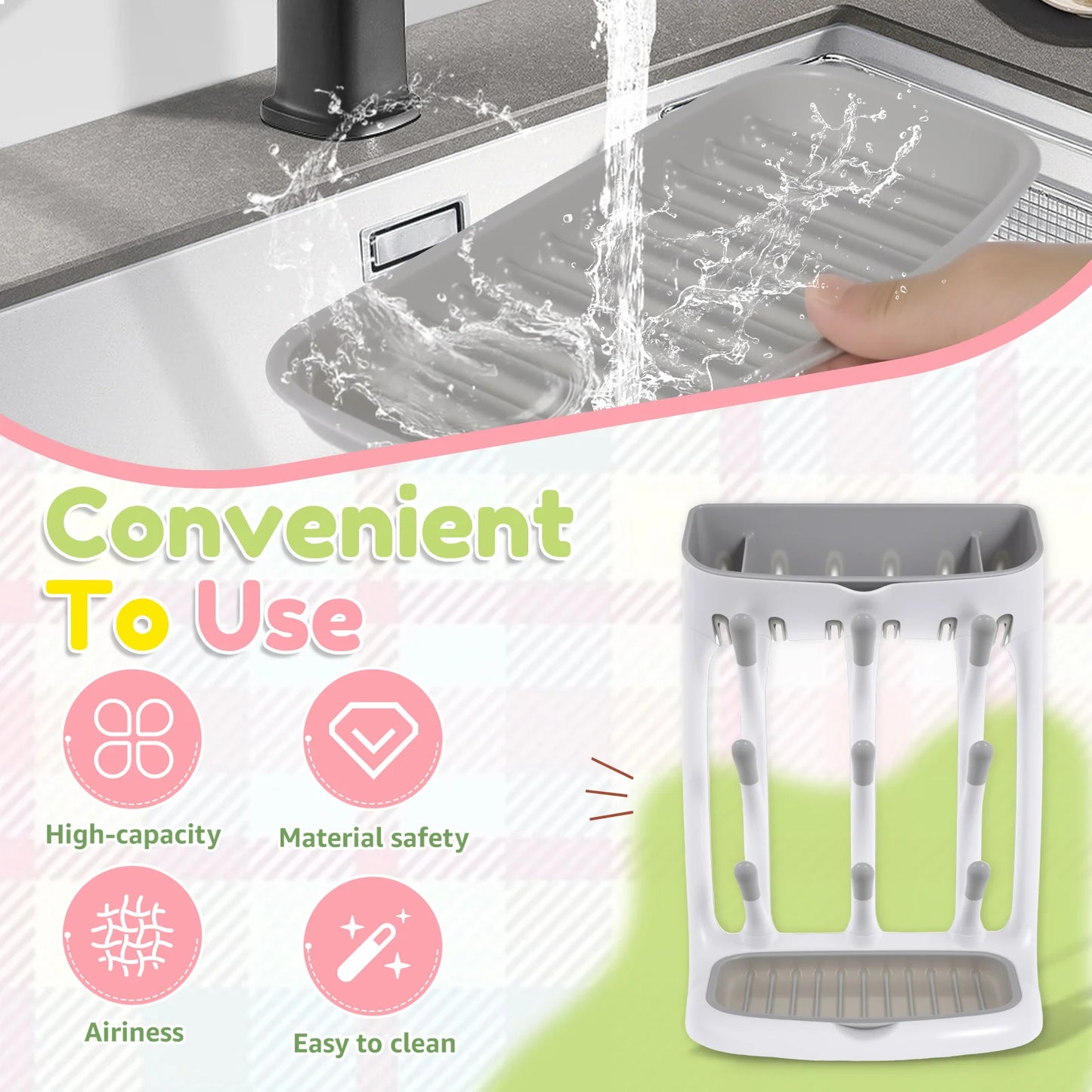 Baby Bottle Drying Rack With Detachable Tray