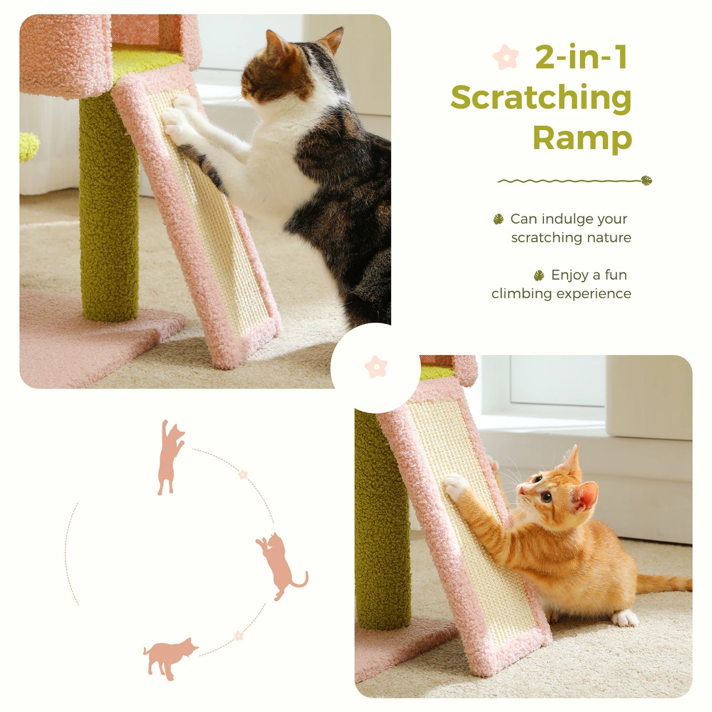 Flower Cat Tree Multi-Level Cat Tower with Sisal Scratching Posts and Top Perch for Indoor Cats
