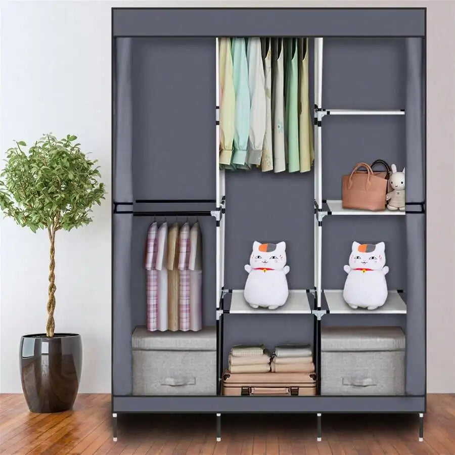 Portable Wardrobe Closet With Shelves And Clothes Rails