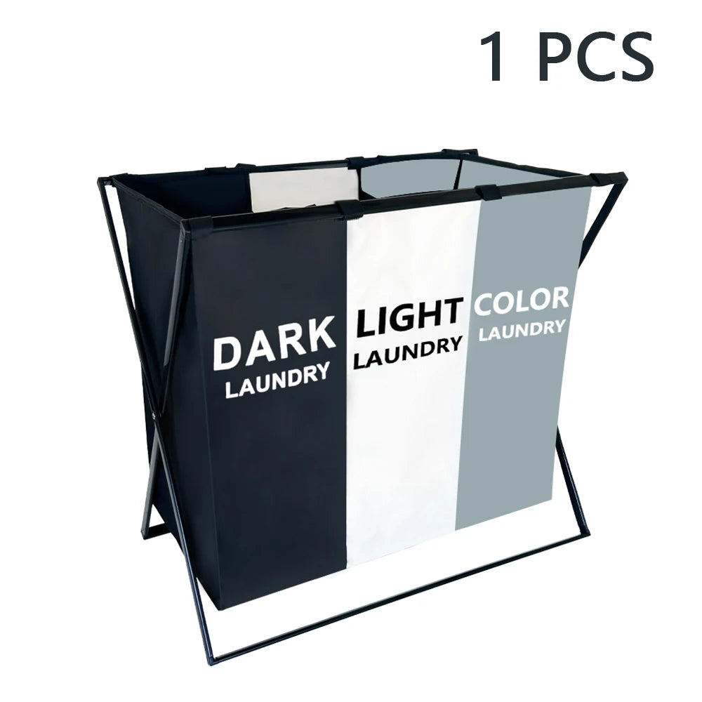 3-Section Divided Foldable Laundry Basket