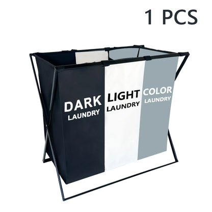 3-Section Divided Foldable Laundry Basket