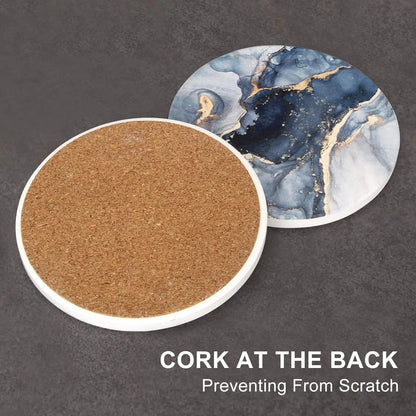 Ceramic Marble Coaster Set With Gold Holder