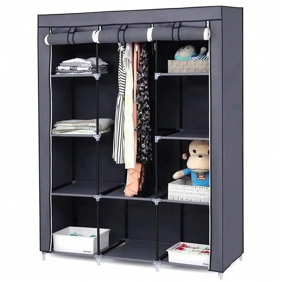 Portable Wardrobe Closet With Shelves And Clothes Rails