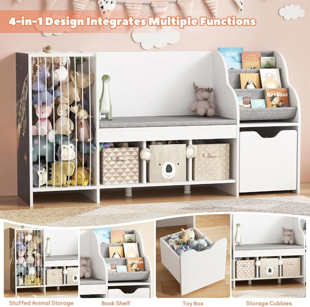 Kids Reading Nook Bench With Storage Cubbies