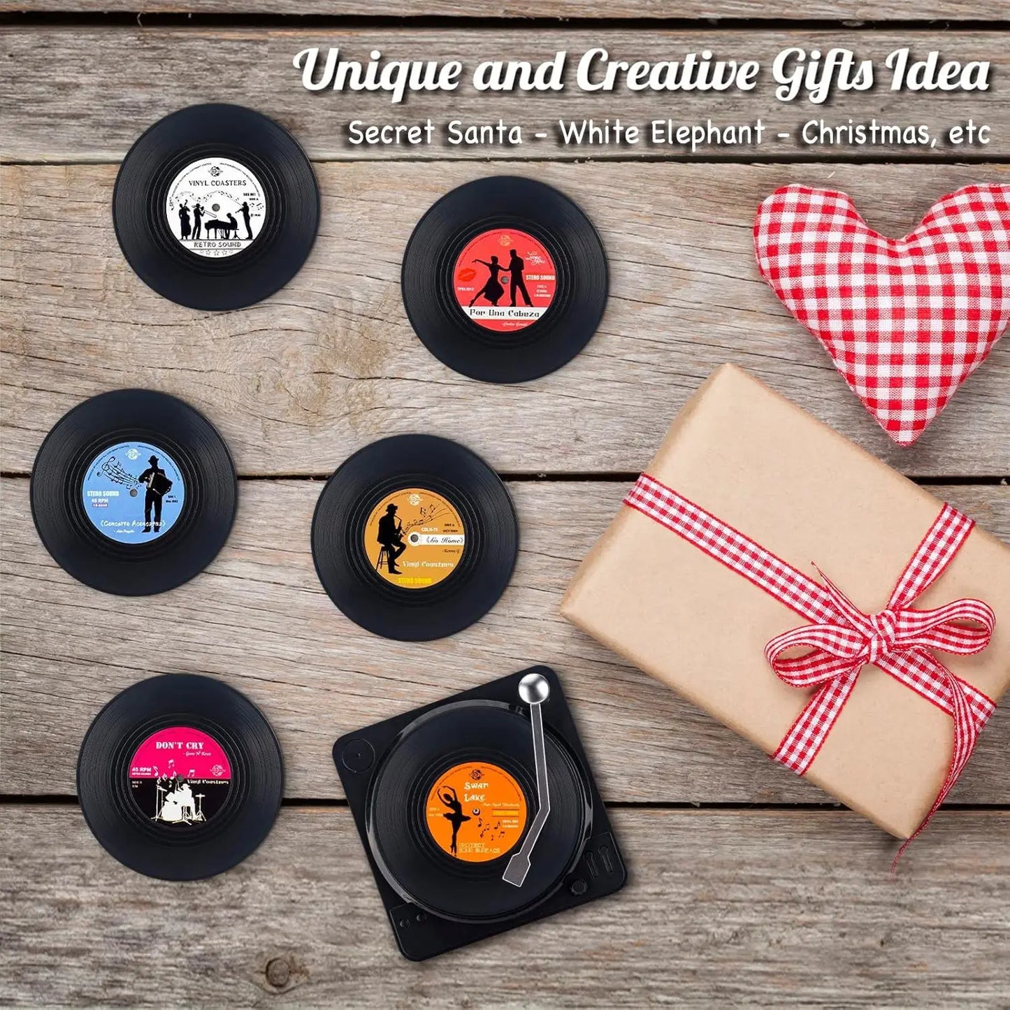 Retro Vinyl Record Coasters With Player Holder