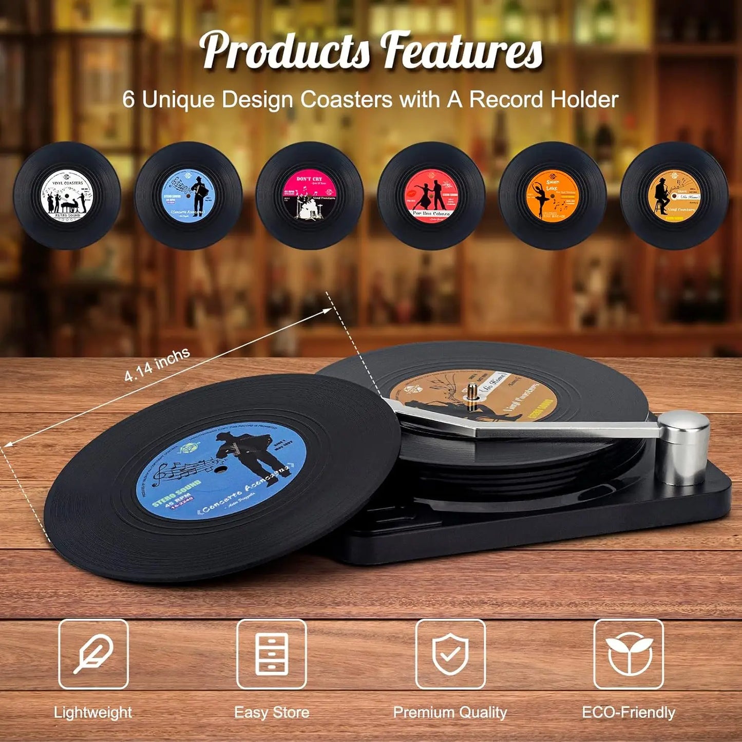 Retro Vinyl Record Coasters With Player Holder