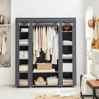Portable Wardrobe Closet With Shelves And Clothes Rails