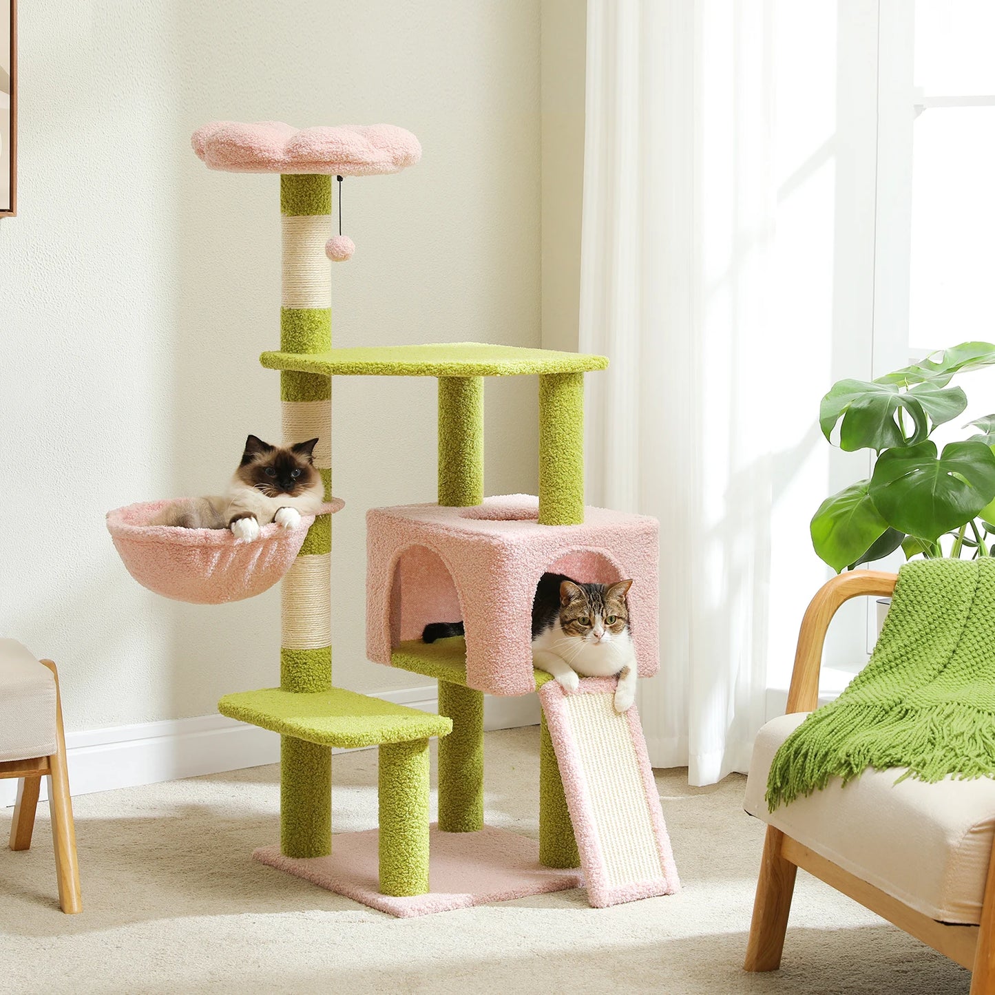 Flower Cat Tree Multi-Level Cat Tower with Sisal Scratching Posts and Top Perch for Indoor Cats