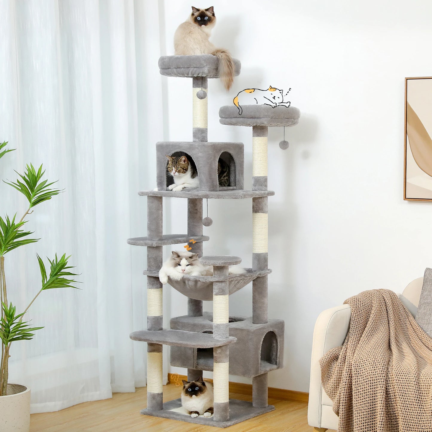Large Cat Tree With Scratching Posts And Hammock