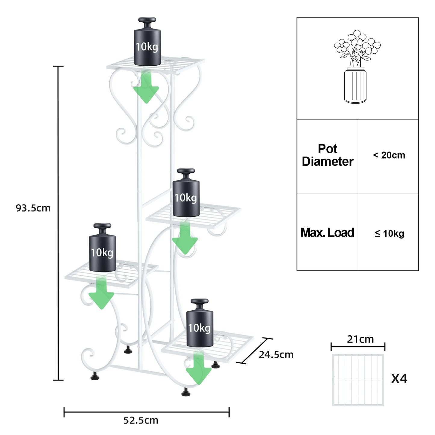 Wrought Iron Plant Stand With Four Pot Shelves