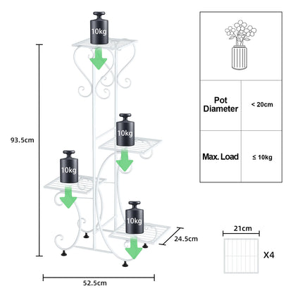 Wrought Iron Plant Stand With Four Pot Shelves