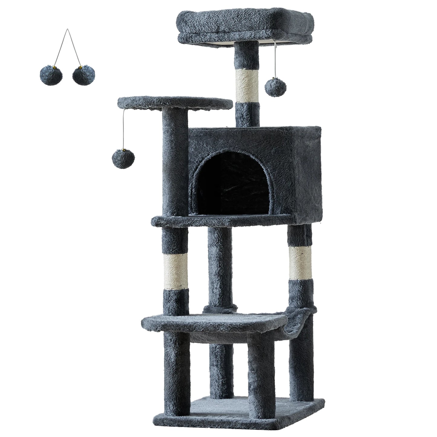 44in Cat Tree with Natural Sisal Scratching Posts for Indoor Cat