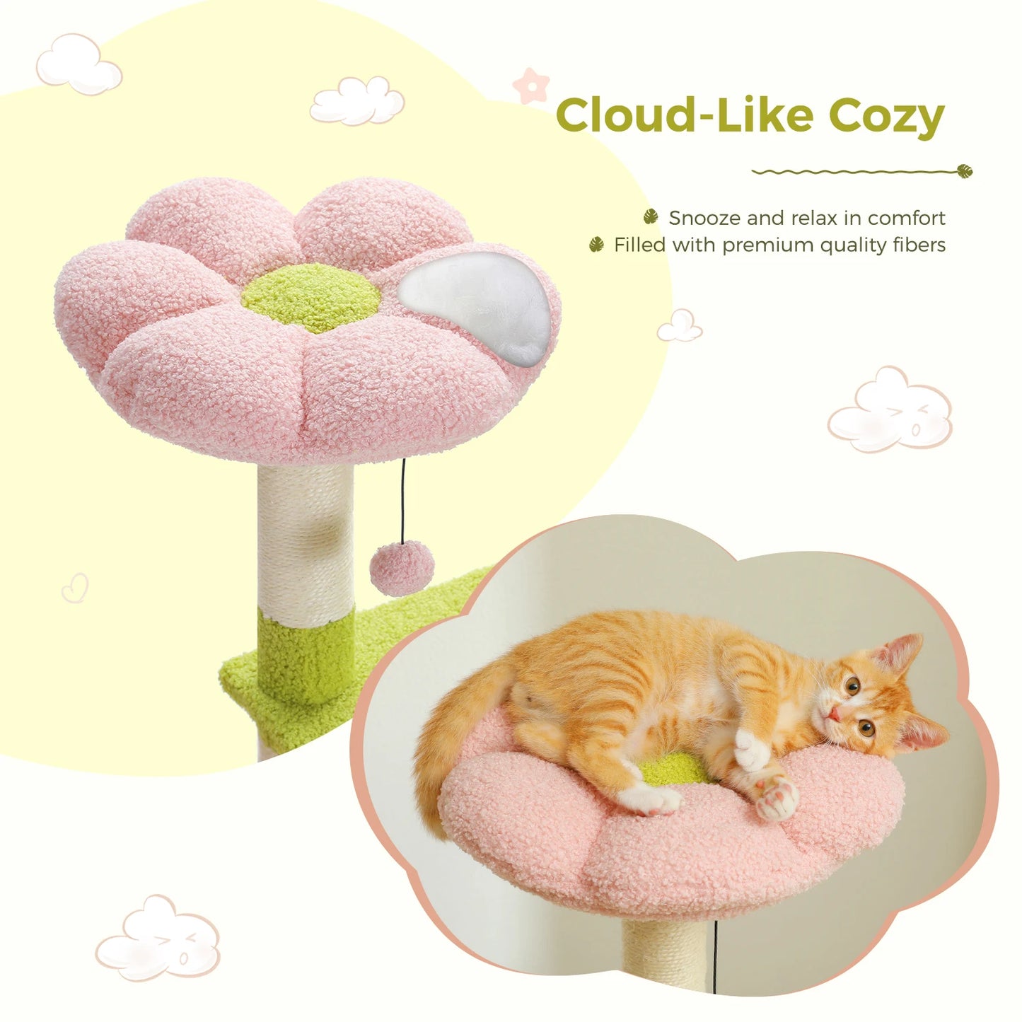 Flower Cat Tree Multi-Level Cat Tower with Sisal Scratching Posts and Top Perch for Indoor Cats