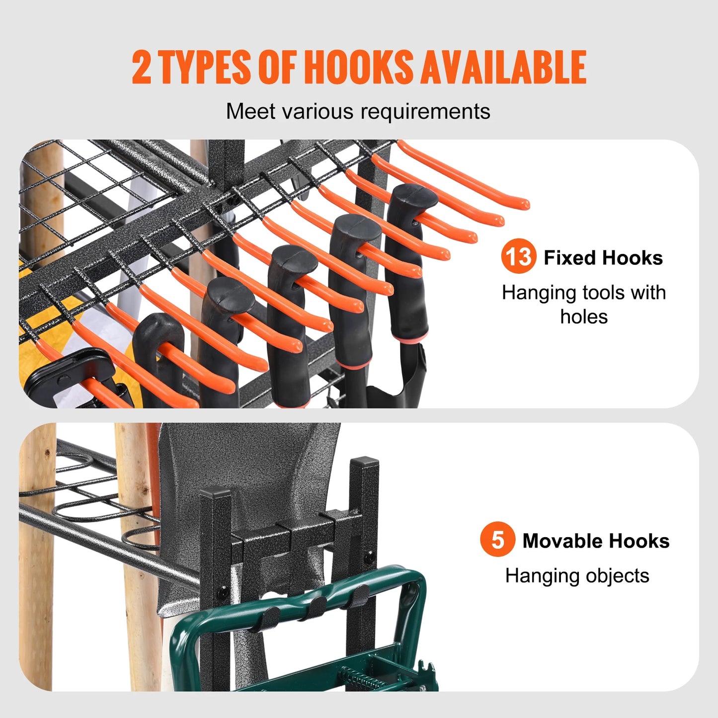 Garden Tool Organizer with Hooks and Wheels