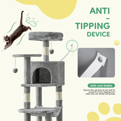 44in Cat Tree with Natural Sisal Scratching Posts for Indoor Cat