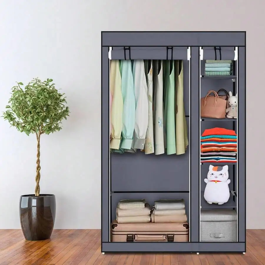 Portable Wardrobe Closet With Shelves And Clothes Rails
