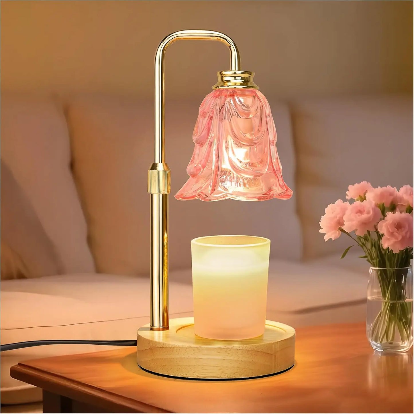 Pink Tulip Candle Warmer Lamp With Timer Dimmer