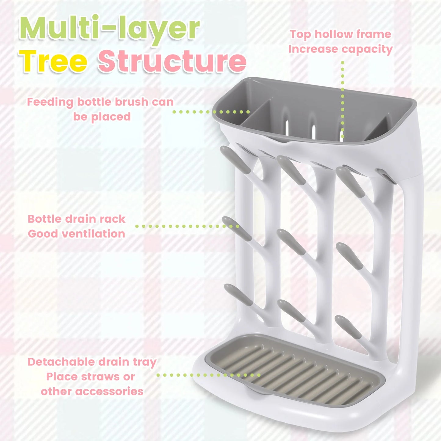 Baby Bottle Drying Rack With Detachable Tray