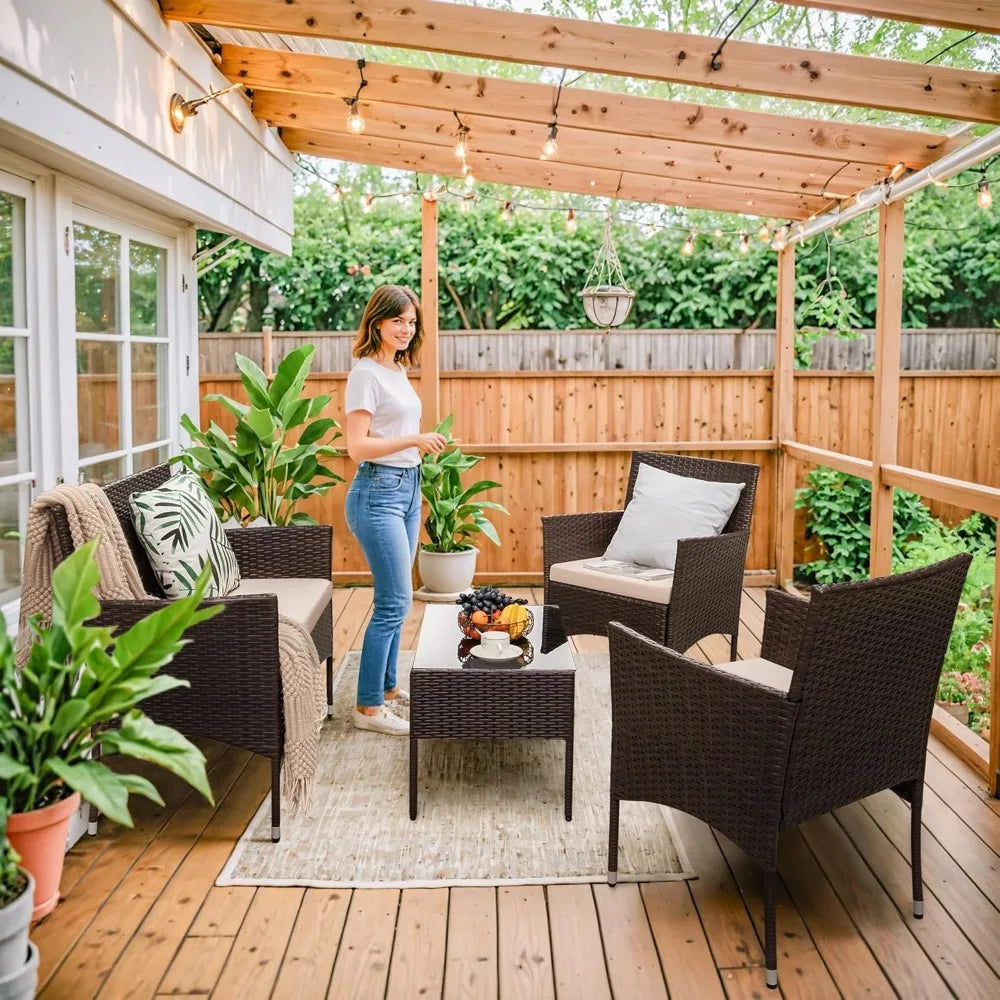 4-Piece Rattan Patio Furniture Set