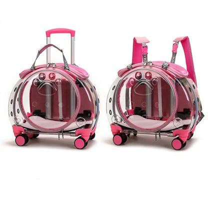 Rolling Transparent Pet Carrier Backpack