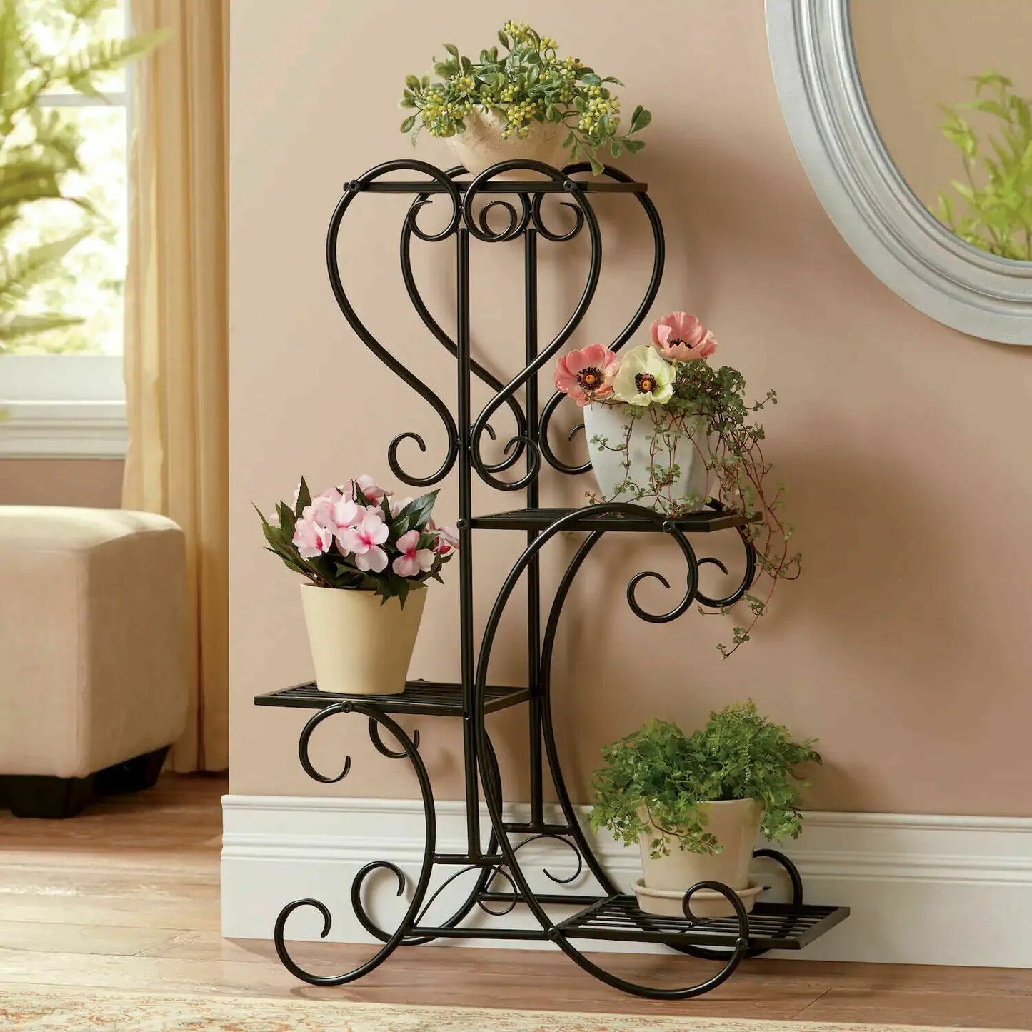 Wrought Iron Plant Stand With Four Pot Shelves