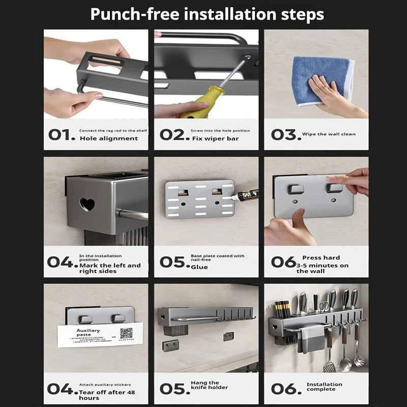 Wall Mounted Kitchen Utensil Storage Rack