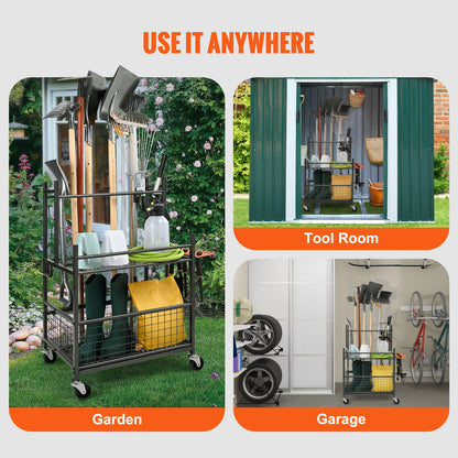 Garden Tool Organizer with Hooks and Wheels