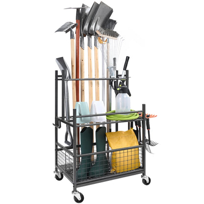 Garden Tool Organizer with Hooks and Wheels