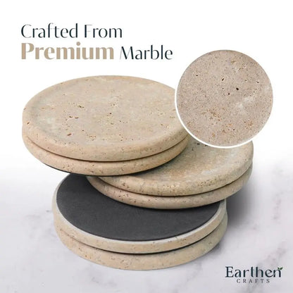 Stone Marble Coasters With Holder Lid