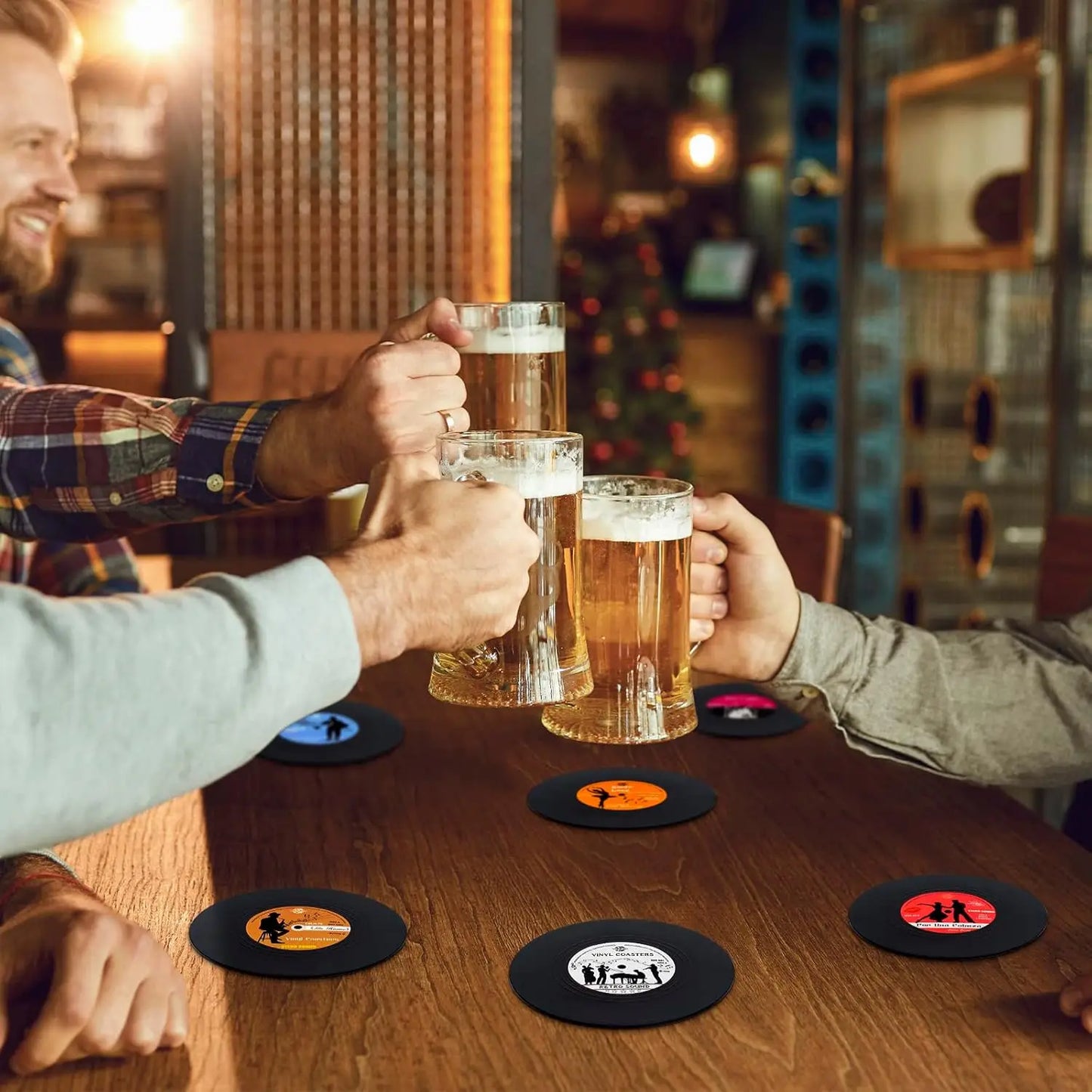 Retro Vinyl Record Coasters With Player Holder