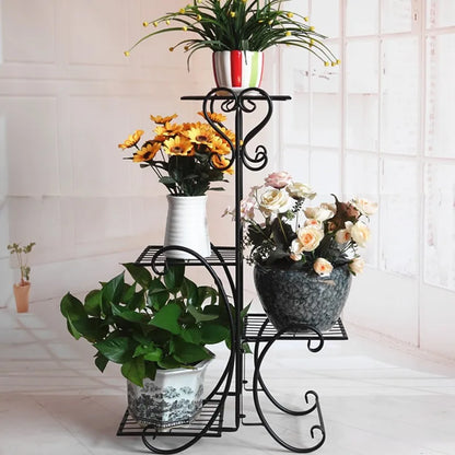 Wrought Iron Plant Stand With Four Pot Shelves