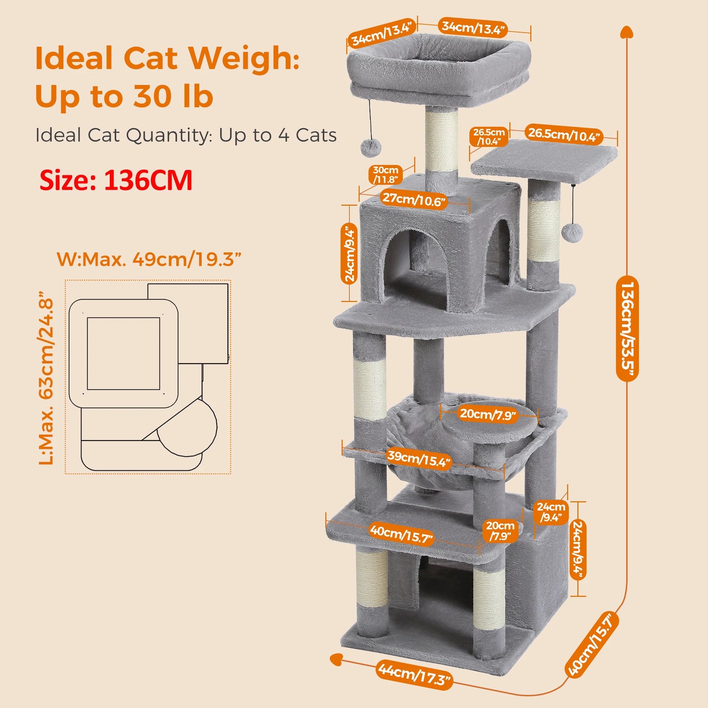Large Cat Tree With Scratching Posts And Hammock
