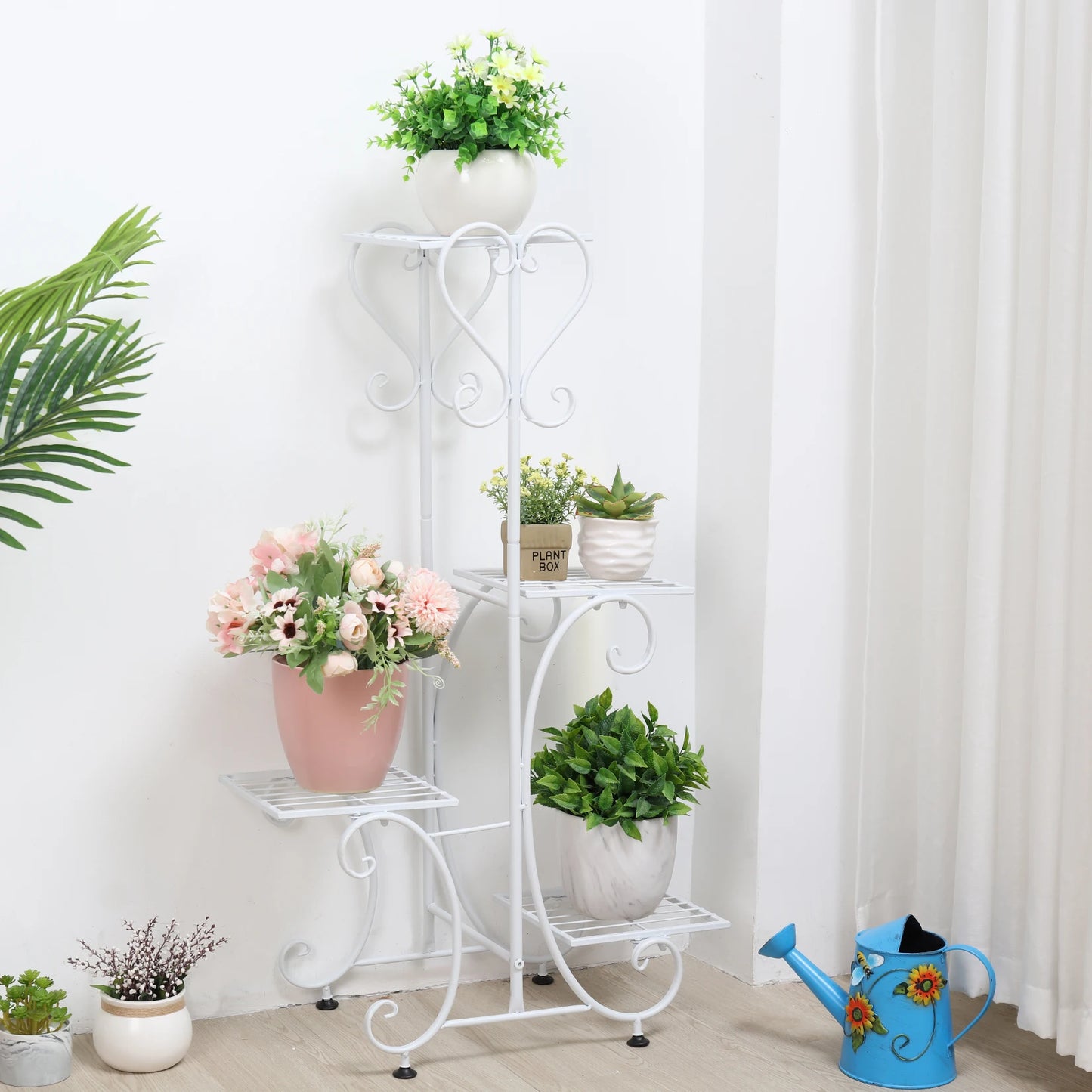 Wrought Iron Plant Stand With Four Pot Shelves