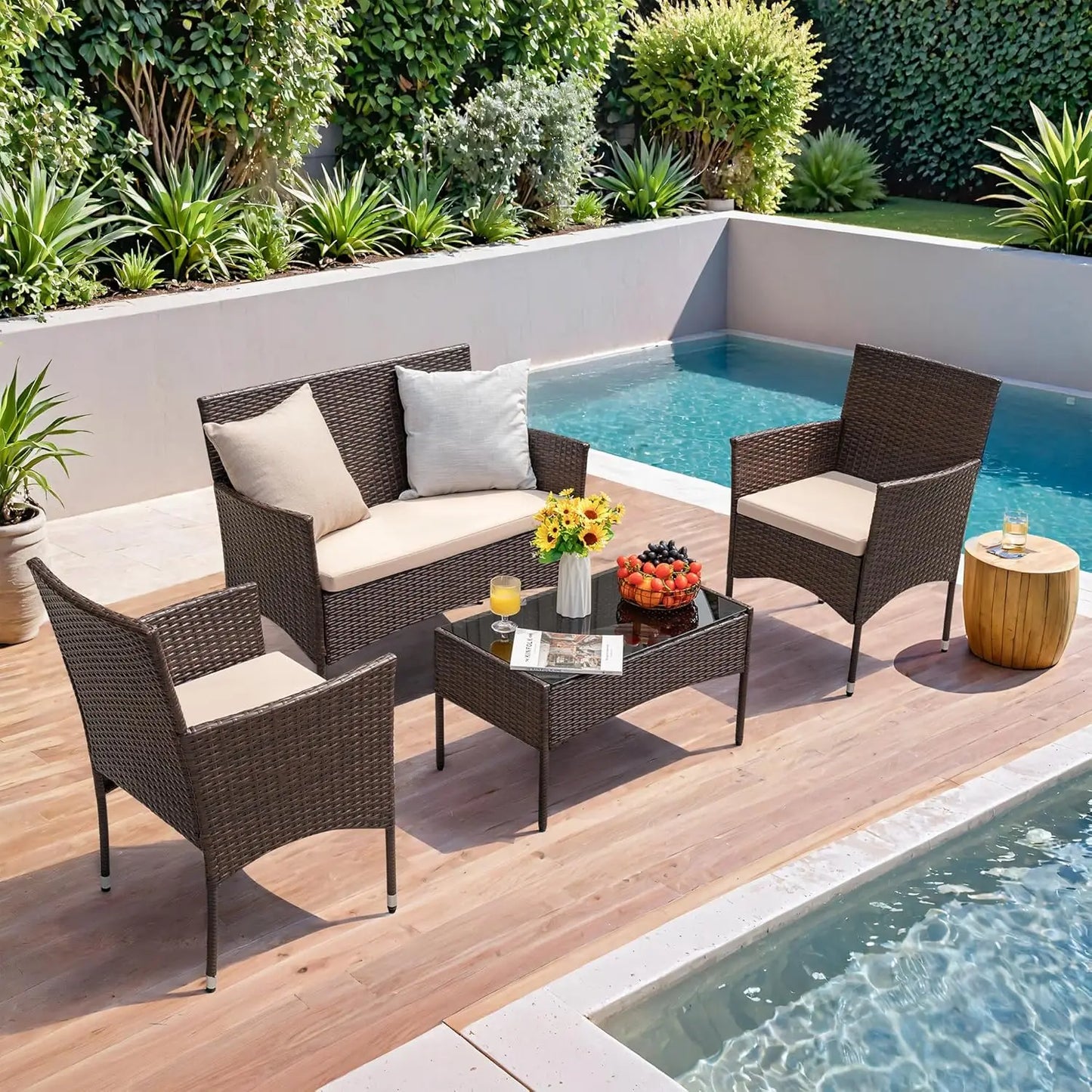 4-Piece Rattan Wicker Patio Furniture Set