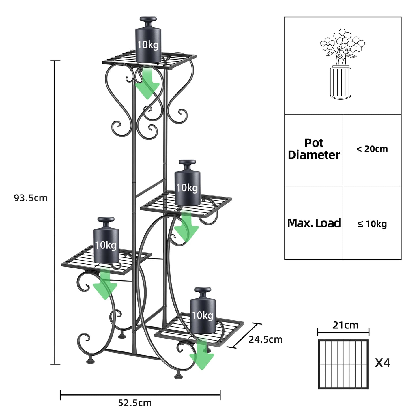 Wrought Iron Plant Stand With Four Pot Shelves