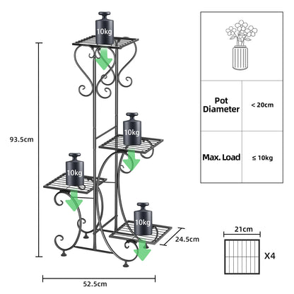 Wrought Iron Plant Stand With Four Pot Shelves