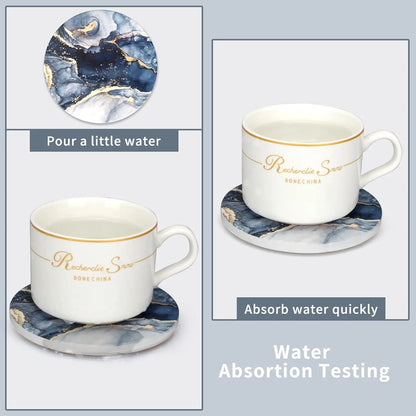 Ceramic Marble Coaster Set With Gold Holder