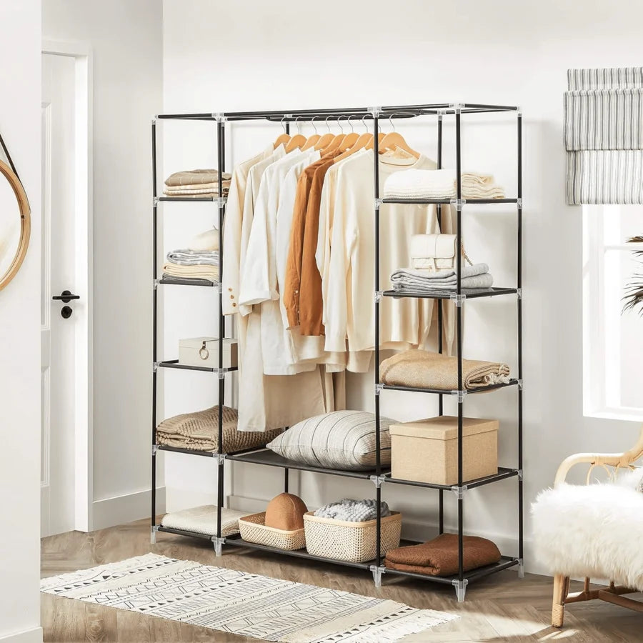 Portable Wardrobe Closet With Shelves And Clothes Rails