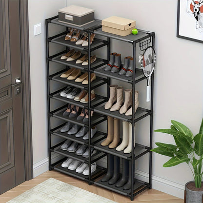 9-Tier Tall Shoe Rack With Hooks