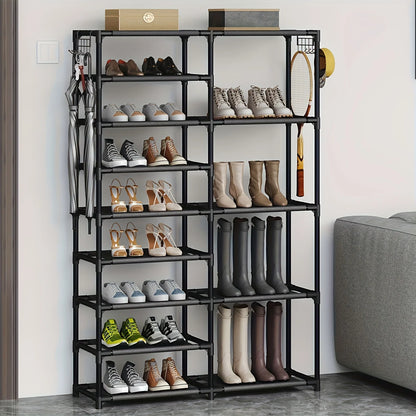 9-Tier Tall Shoe Rack With Hooks
